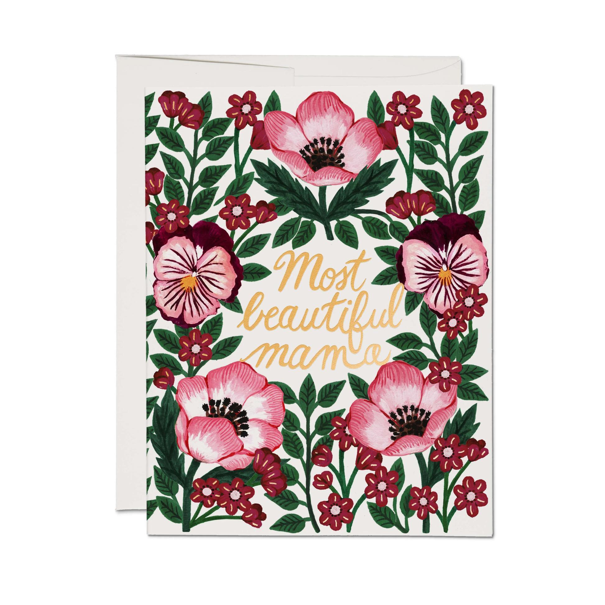 Greeting card with floral design and 'Most beautiful mom' text on a white background