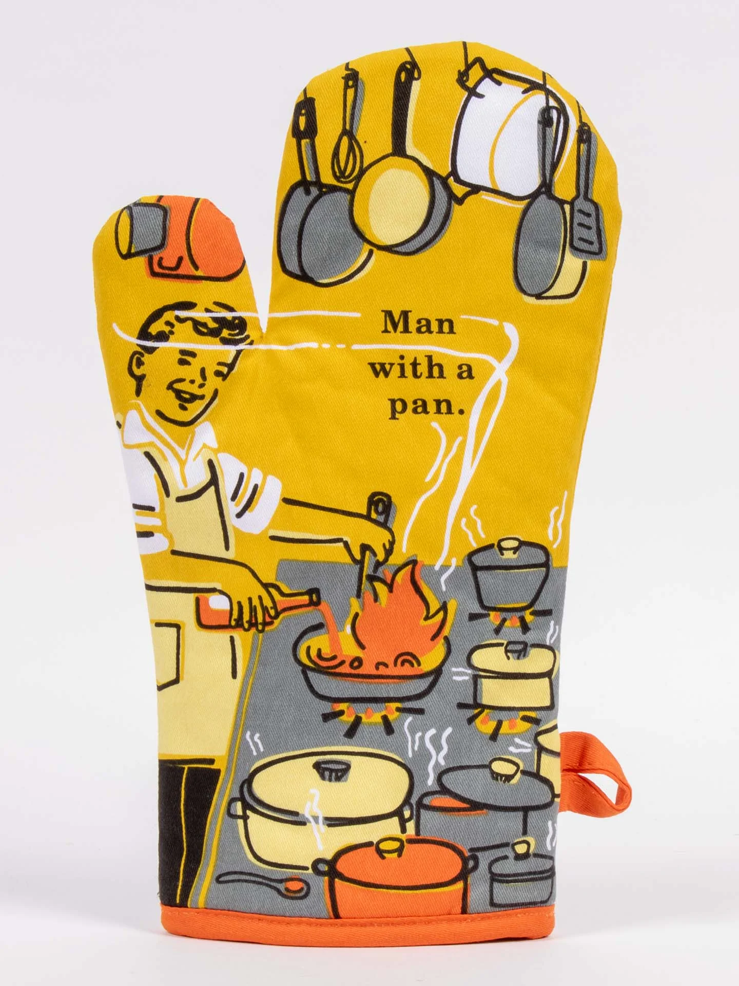 Man With a Pan Oven Mitt