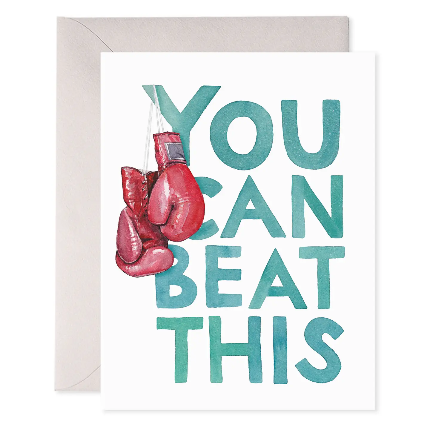 Motivational card with red boxing gloves and text 'You can beat this' on a white background