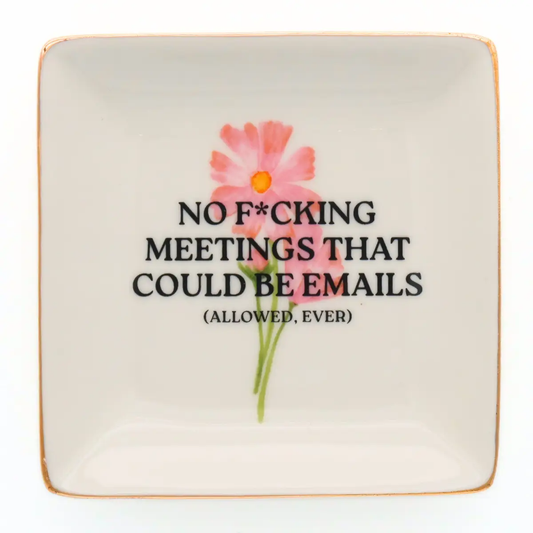 Decorative plate with pink flowers and text on a white background