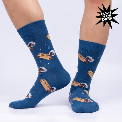 Weiner Dogs In Space Crew Socks, M/L