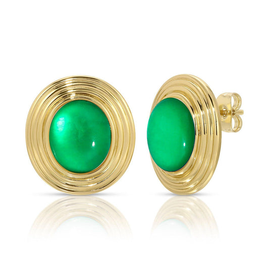 Saturn Statement Gold Earrings, Green Mother of Pearl
