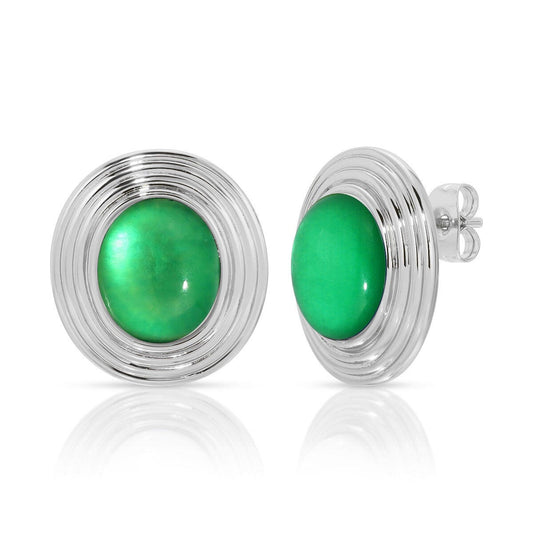 Saturn Statement Silver Earrings, Green Mother of Pearl