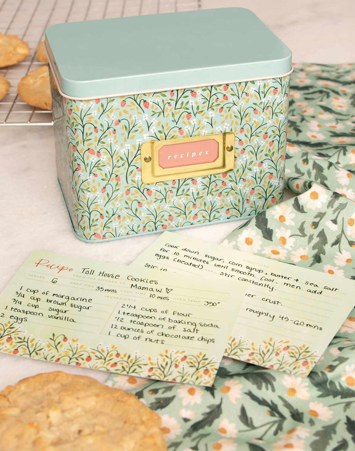 Strawberry Meadow Tin Recipe Box