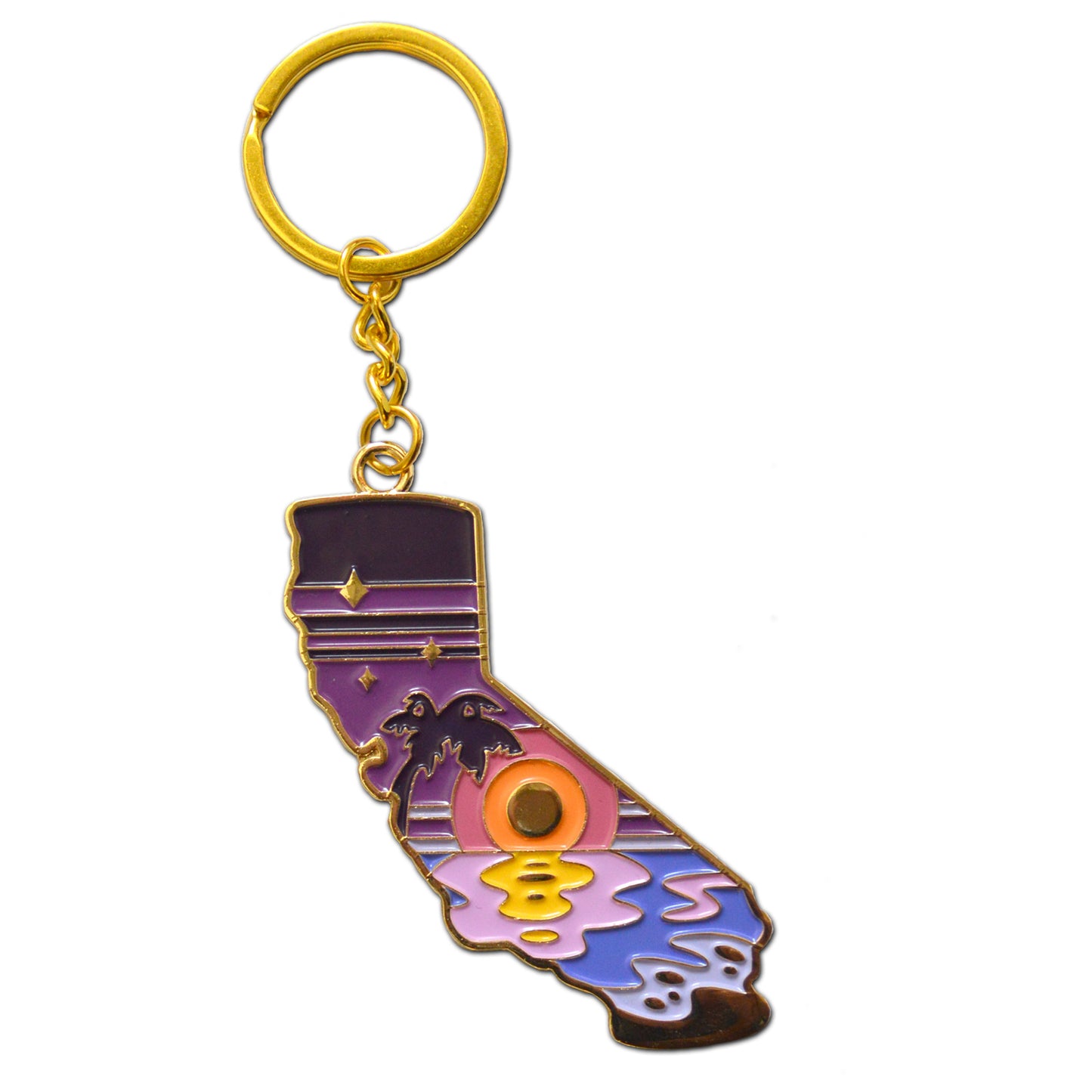 Retro Sunset CA Enamel Keychain