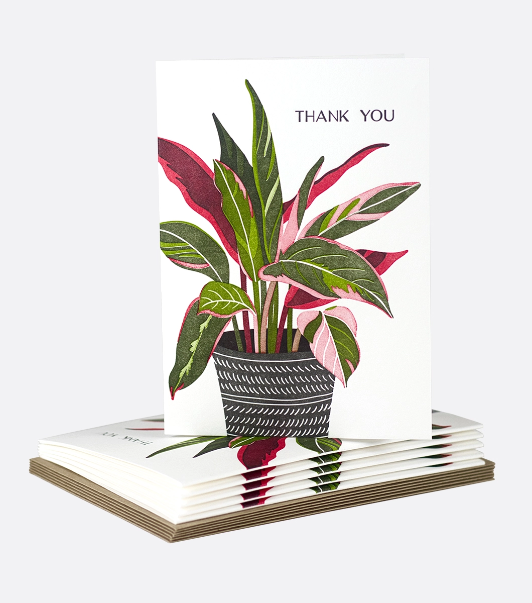 Card with a potted plant design and 'Thank You' text on a white background