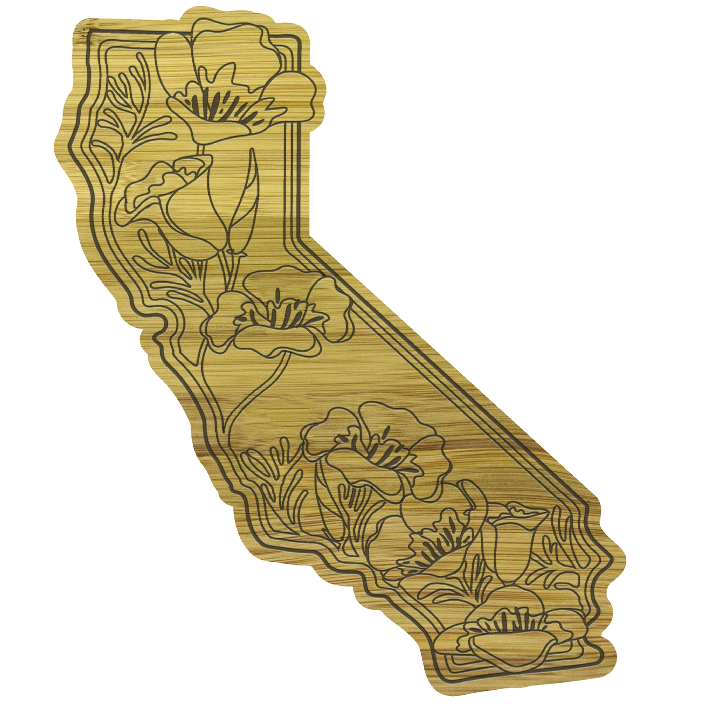 CA State w/ Poppies Bamboo Cutting Board