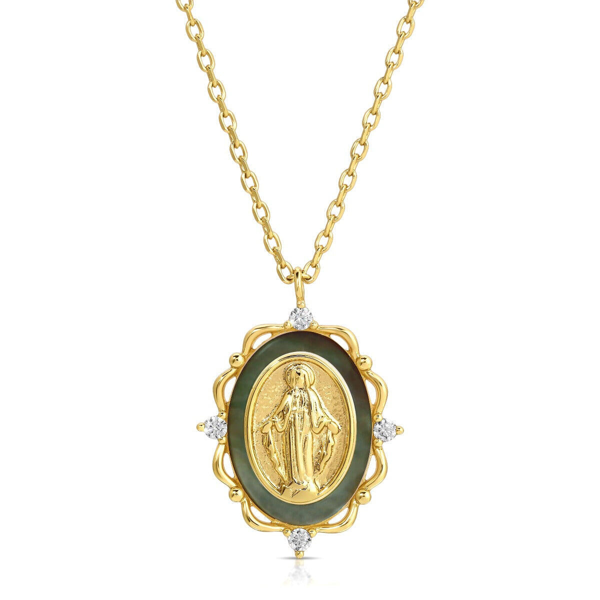 Black Mother of Pearl Divine Mary Necklace