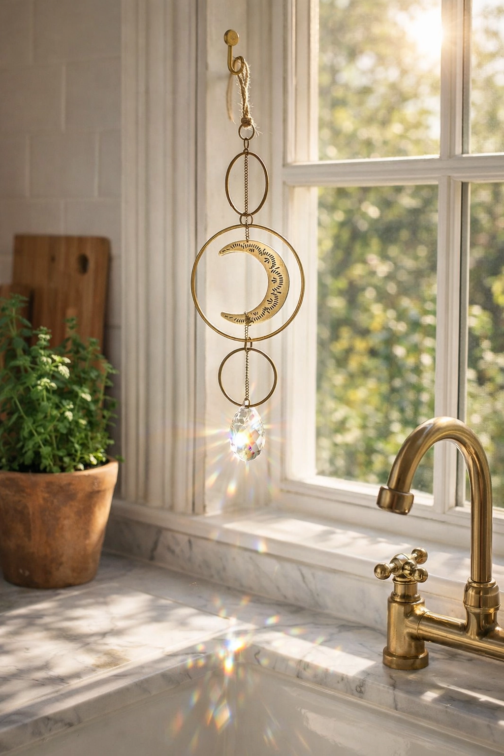 Surya Crescent Moon Brass Suncatcher