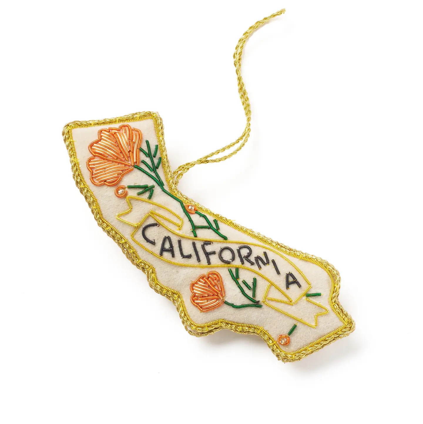 California Poppy Beaded Fabric Ornament