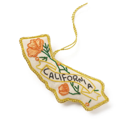 California Poppy Beaded Fabric Ornament
