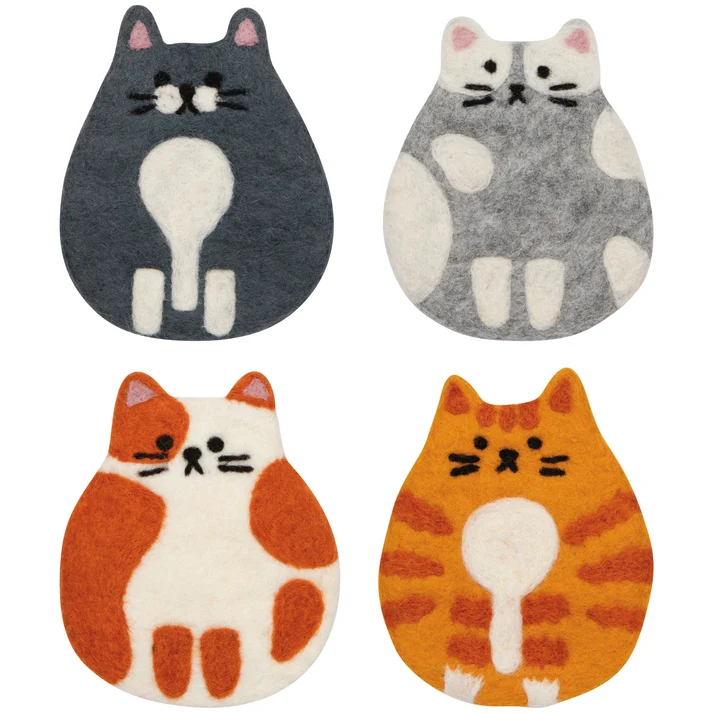 Cat Club Felt Coaster, Set of 4