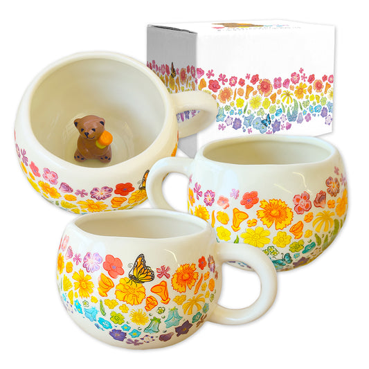 Rainbow Floral Mug w/Bear