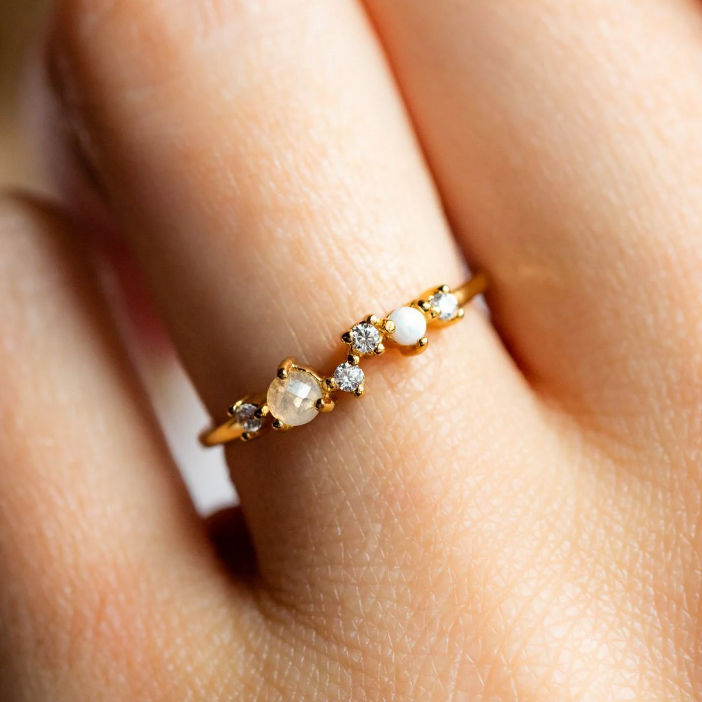 Starry Sky Stacking Ring, Moonstone & Opal