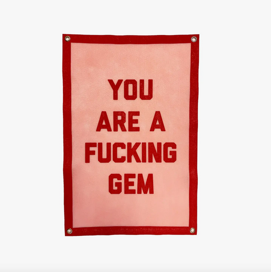 Fucking Gem Champion Banner in Pink and Red